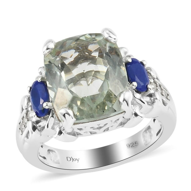925 Sterling Silver Real White Topaz & Lapis Lazuli Gem Statement Ring Size 8 